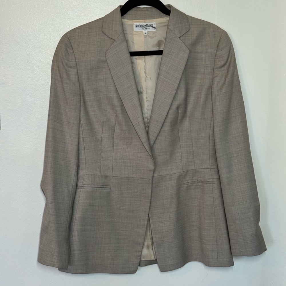 Giorgio Armani Taupe Plaid Tailored Blazer